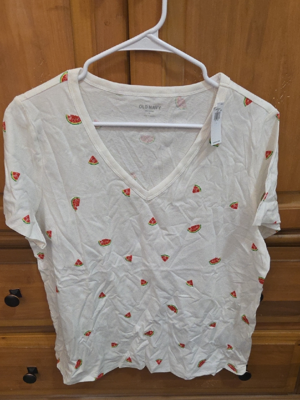 NWT Old Navy White V-Neck T-Shirt with Watermelon Slice Print Large
